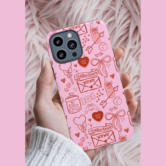 Cute Heart Bow & Candy Valentines Day Phone Case - Picture 1 of 3
